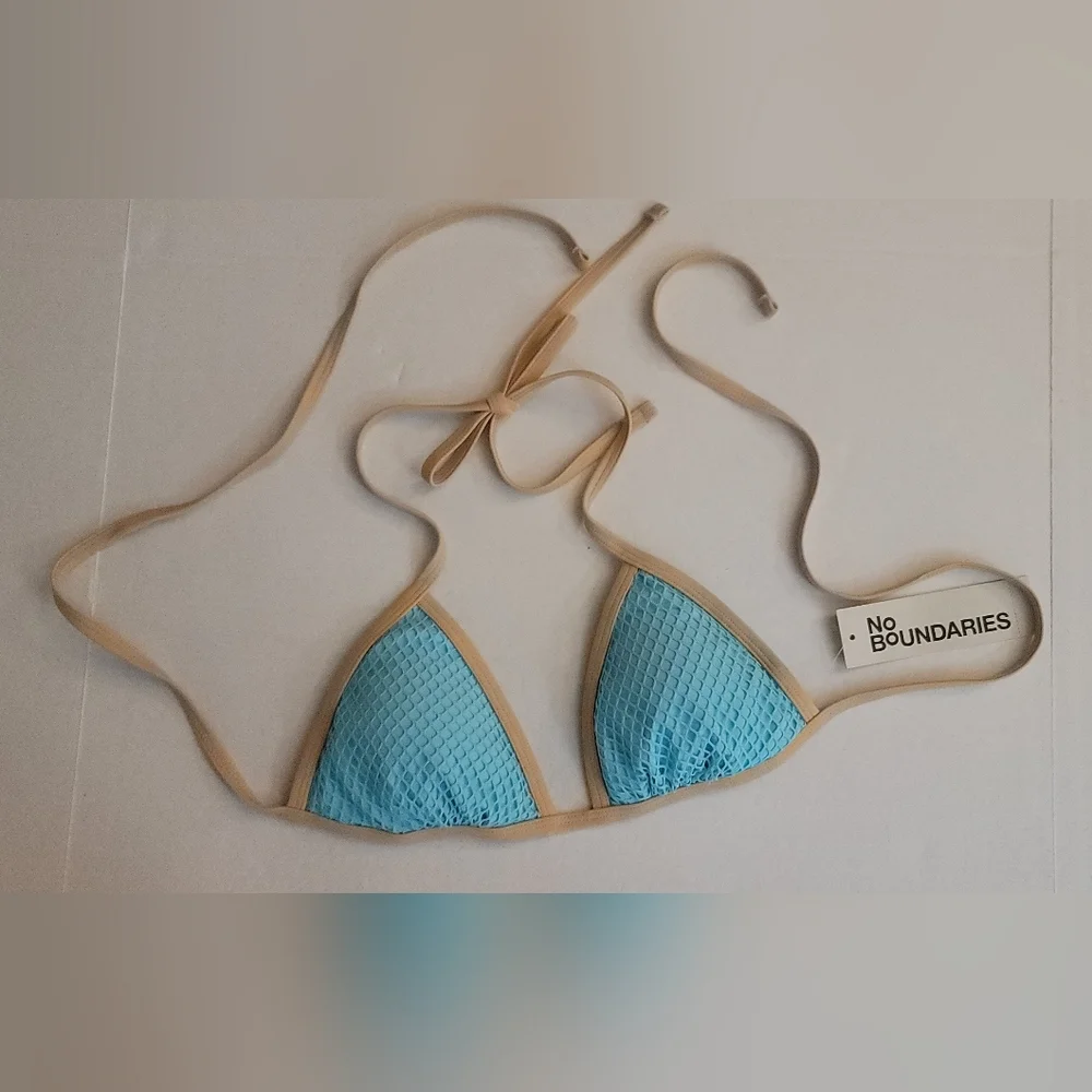 Blue Tan Mesh Mermaid Bikini Triangle Top Removable Padded